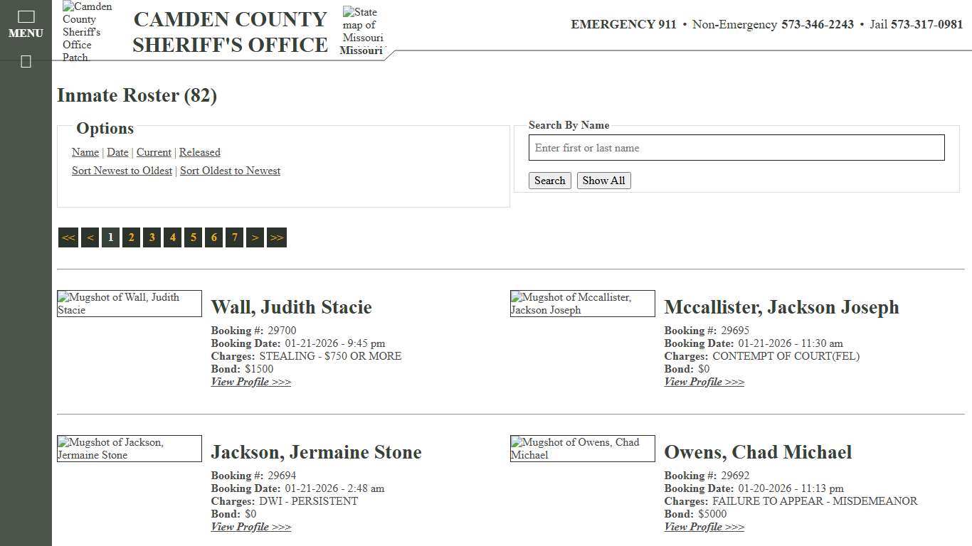 Inmate Roster - Current Inmates Booking Date Descending - Camden County Missouri Sheriff's Office